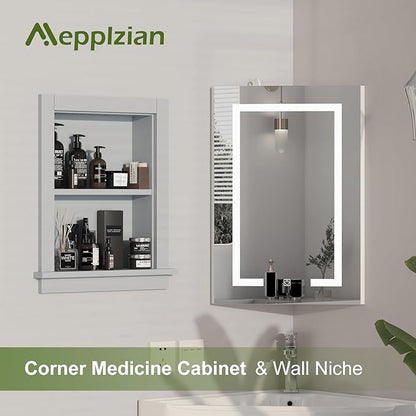 Recessed Medicine Cabinet,in Wall Shower Niche,14x18 Bathroom Cabinet with Storage,Bathroom Niche for Shower Wall for Bedroom/Hallway,Wall Niches Insert for Drywall,Grey/MDF