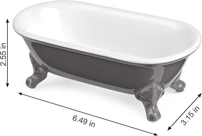 6.5" Ceramic Mini Decorative Clawfoot Bathtub Bar Soap Dish, Kitchen Sponge Holder and Shower Tray for Bathroom, 1 Pack(Stone Gray)