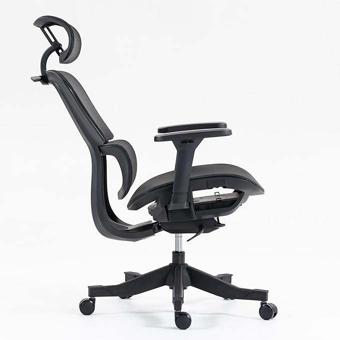 Ergonomic Office Chair with Independent Lumbar Support, Adjustable Height & 360° Swivel for Home Office Workstation (Black)