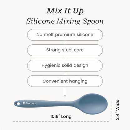 Starpack 'Mix it Up' Premium Silicone Cooking Spoons - Silicone Mixing Spoons for Baking Heat Resistant 600°F - Nonstick Cookware Serving Spoon for Kitchen - Rubber Stirring Spoon