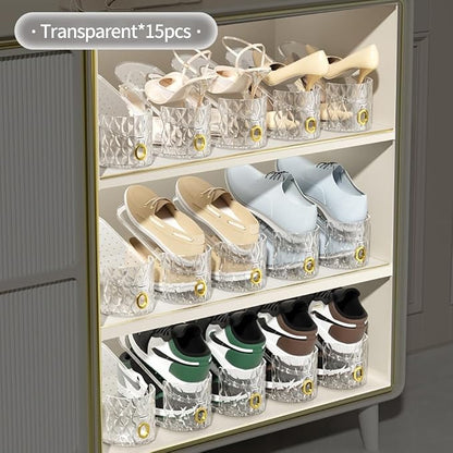 Shoe Slots Organizer, Adjustable 10 Pack Shoe Stacker for Closet Storage, Clear Double Layer Space Saver, Durable and Stackable Shoe Holder for Sneakers Heels and Flat