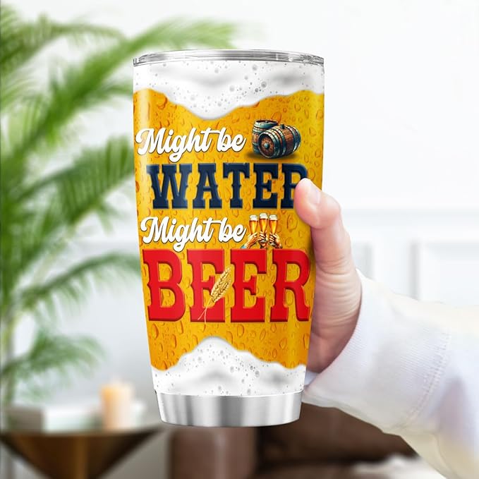 Funny Skeleton Cowboy Beer Mug, Might Be Water Might Be Beer 20oz Insulated Stainless Steel Tumbler, Unique Gag Gift for Men, Birthday for Dad, Husband, Brother, Friend