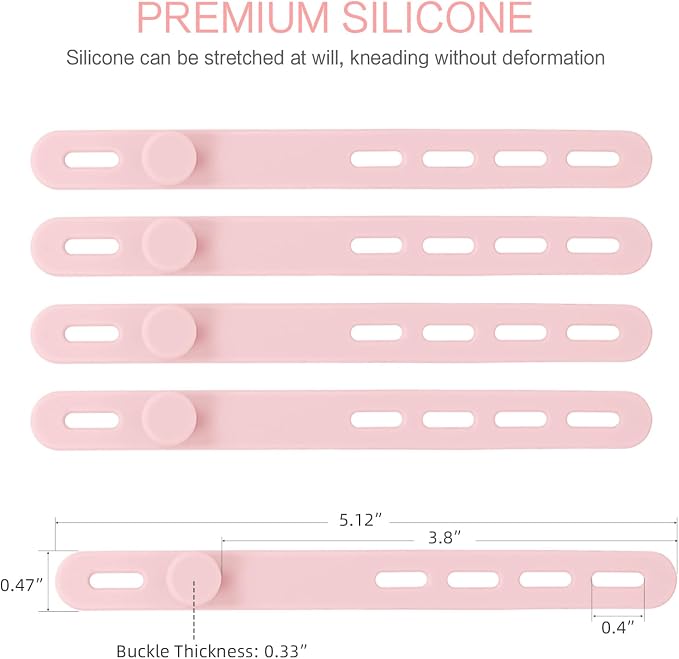 Donruby 24Pcs Silicone Cable Ties - Reusable & Washable with Locking Buckles, Adjustable Fastening Cable Management Straps, Multi-Purpose High Elasticity Cord Organizer (Pink)