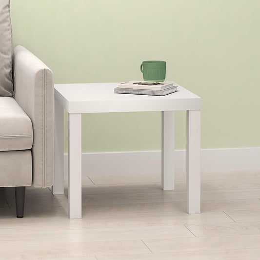 Bayan End Table, Square Side Table, for Small Spaces, Living Room, Bedroom, White