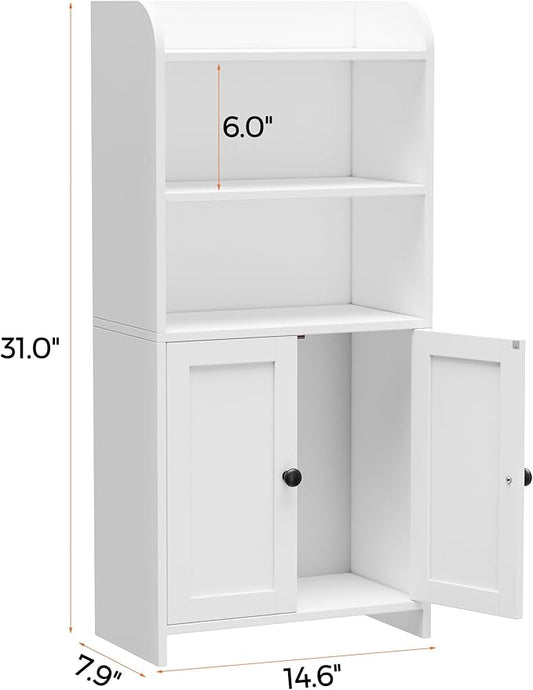 Homhedy Small Bathroom Storage Cabinet, Freestanding Toilet Paper Storage with 2 Doors and Shelves, Bathroom Organizers and Storage for Small Spaces, Laundry Room, 7.9" D x 14.6" W x 31" H, White
