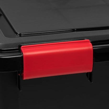 IRIS USA 3-Pack WeatherPro Gasket Box, 106 Quart Weather Resistant Storage Bins with Latching Lids, Heavy Duty Organizing Containers for Closet, Bathroom, and Office - Black/Red