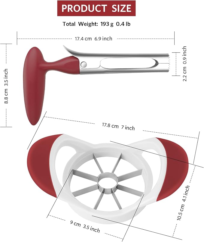 Asdirne Apple Slicer & Corer Set, Apple Cutter and Fruit Slicer with Sharp Stainless Steel Blades and Ergonomic Non-Slip Handles, Ideal for Cutting a Wide Range of Fruits, Red