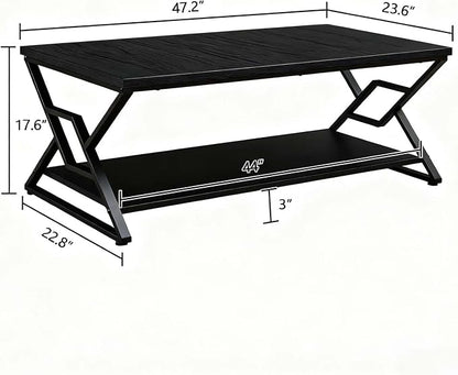 HOMISSUE Coffee Table, Rustic Rectangle Coffee Table with 2-Tier Storage, Engineered Wood Center Table with Open Shelves, Minimalist Coffee Table for Living Room, 47 Inch, Black