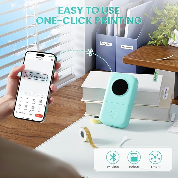 Phomemo Label Maker Machine with Tape, D30 Portable Mini Label Printer, Small Bluetooth Label Makers Handheld Thermal Sticker, Multiple Templates Fonts Icon Custom Name Label for Home Kids, School