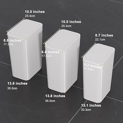 N. NETDOT Bathroom Trash Can with Lid 3 Pack Set,2 Packs 4Gal Slim Kitchen Trash Can and 1 Pack 2.6Gal Garbage Can,Small Trash Bin/Waste Basket for Bedroom,Office(Off White)