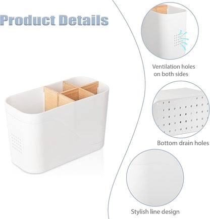 Toothbrush Holders for Bathrooms, Electric Tooth Brush Holder with Bamboo Dividers Kids Toothbrush and Toothpaste Organizer for Bathroom Countertop Accessories Storage, 5 Slots, White