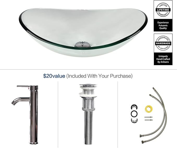 36 Inch White Bathroom Vanity with Water Ripple Design Door, Modern Stylish Cabinet with Clear Boat Glass Sink Top