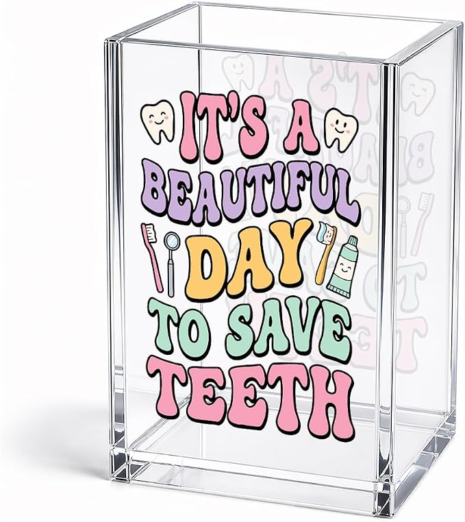 It's A Beautiful Day To Save Teeth Acrylic Pencil Holder Cup, Funny Tooth Pen Holder Cup for Dentist Dental Assistant Orthodontist, Appreciation Dentist Day Gifts, Dental Office Decor Organizer