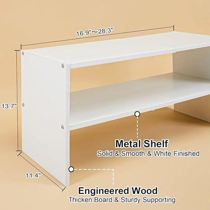 White Shoe Rack Organizer for Closet, 2-Tier Expandable Shoe Shelf, Stackable Iron Wood Combination Small Shoe Racks Shelves for Closets, Entryway,Small Space,Hallway,Bedroom,Bathroom,6-12 Pairs