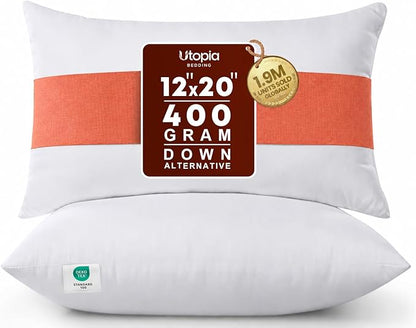 Utopia Bedding 12x20 Pillow Inserts, Set of 2, White – Indoor Decorative Throw Pillows for Bed, Sofa & Couch – Soft, Supportive & Fluffy Cushion Inserts