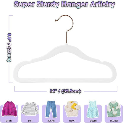 Kids Hangers - 14 Inch, 50 Pack, White, Plastic, Ideal for Everyday Use, Baby Hangers, Durable Infant/Toddler Hangers