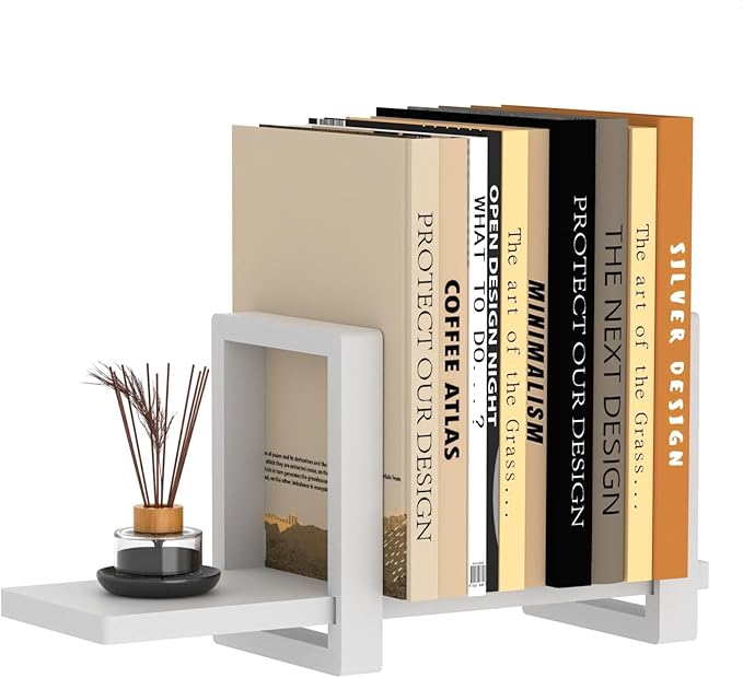 Adjustable Desktop Bookshelf Wooden Desk Book Holder Organizer Tabletop Bookshelf Mini Book Shelf Magazine Files Letters Storage Racks for Home Office Supplies, Great for Small Space, White