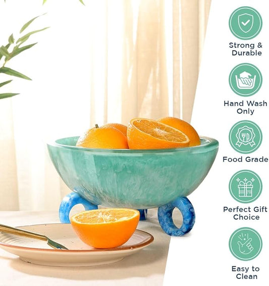 Folkulture Fruit Bowl for Kitchen Counter, 9" Resin Decorative Bowl, Centerpiece Table Decorations, Fruit Basket for Coffee Table Décor, Kitchen Counter Décor, Pedestal Bowl