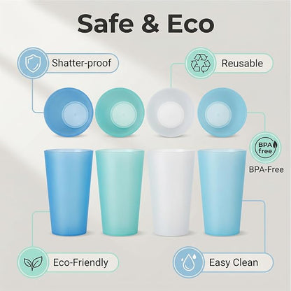 AOYITE Large Plastic Cups 32 oz - Reusable Big Drinking Cup set of 12 - BPA Free Dishwasher Safe Tall Drinking Glasses - Unbreakable Water Tumblers for Kids Kitchen Outdoor