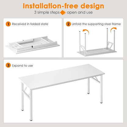 Need Folding Computer Desk, Large 60 inches Folding Table for Home Office, No Install Needed Foldable Writing Table Desk, White