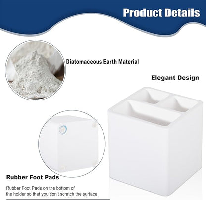 Diatomite Toothbrush Holders for Bathrooms, Electric Toothbrush and Toothpaste Holder 3 Slots Tooth Brush Organizer for Bathroom Countertop, Shower, Vanity - White