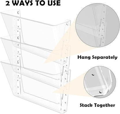 6 Pcs Clear Plastic Wall Folders Acrylic File Holder, 13.4x6.9 Inch Single Acrylic Wall File Organizer for Office and Home