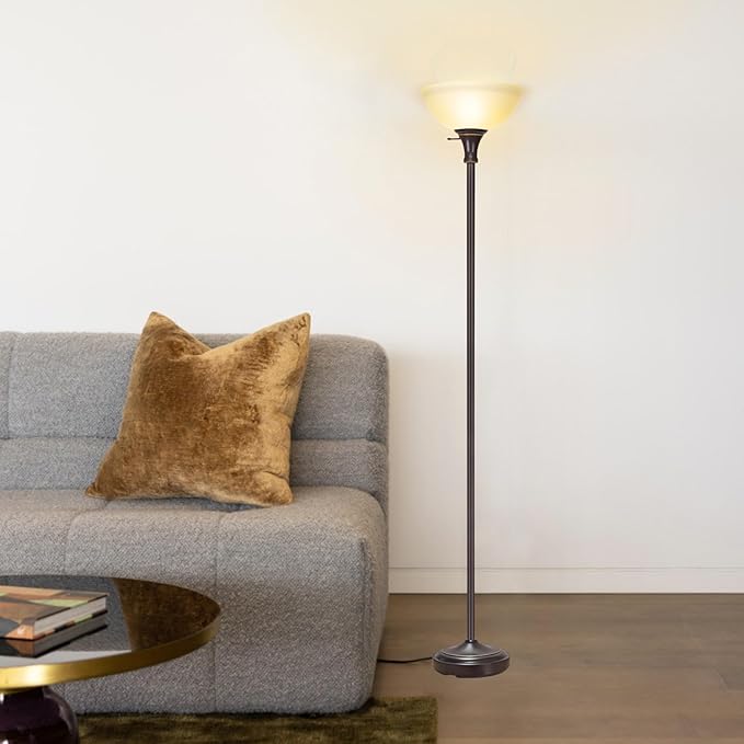 HonoDing Floor Lamp Frosted White Glass Bowl Shade - for Room Decor - Bedroom Decor - Floor Lamp for Bedroom - Floor Lamps for Living Room (Brown)