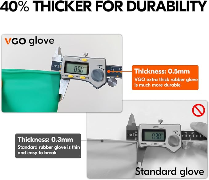 Vgo... 3-Pairs Reusable Household Gloves, Rubber Dishwashing gloves, Extra Thickness, Long Sleeves, Kitchen Cleaning, Working, Painting, Gardening, Pet Care (Size S, Green, HH4601)
