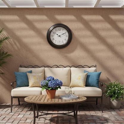 Large Outdoor Clock Waterproof 18" - Retro Indoor Outdoor Wall Clocks with Thermometer for Patio Pool Garden Living Room Decor,Bronze