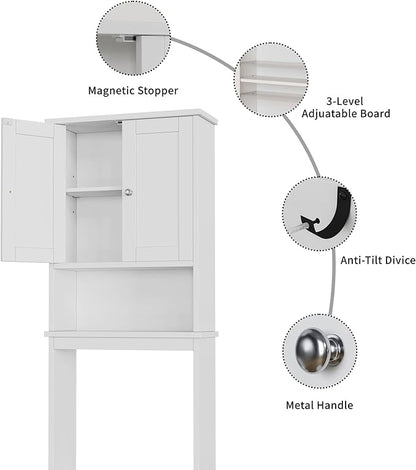 Shintenchi Over the Toilet Storage Cabinet, Bathroom Shelf Organizer with Anti-Tip Device Small Freestanding Space Saver with Adjustable Shelf，White