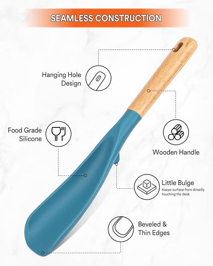 Cooking Spoon for Nonstick Cookwares, Great for Cooking and Serving Sturdy BPA-Free Matte Silicone, Wood Handle Spoon for Mixing, Scoop, and Scrape (TURQ, 11.4 inch)