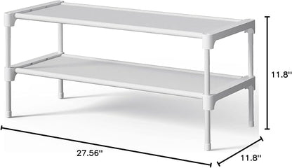 Kitsure Shoe Rack - Non-Woven Shoe Rack Shelf, Shoe Organizer for Closet, Entryway, Garage & Corridor, Stackable Shoe Shelves, 27.5" Wide - 2 Tier, White
