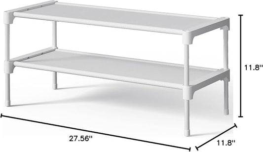 Kitsure Shoe Rack - Non-Woven Shoe Rack Shelf, Shoe Organizer for Closet, Entryway, Garage & Corridor, Stackable Shoe Shelves, 27.5" Wide - 2 Tier, White