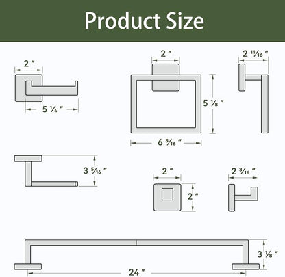10-Pieces Matte Black Bathroom Accessories Set, 24 Inch Bathroom Hardware Set, SUS304 Stainless Steel Bath Towel Bar Set, Towel Racks for Bathroom Wall Mounted