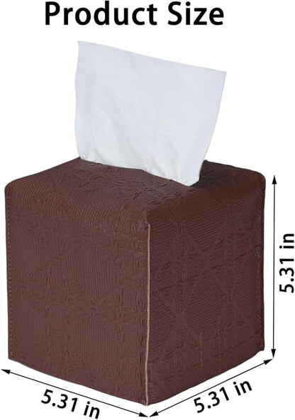 Tissue Box Cover 2-Pack, Square Tissue Holder with Bottom Belt, Modern Tissue Case Facial Paper Organizer Dispenser for Bathroom, Office, Home, Table, Car, Brown, Linen Pattern