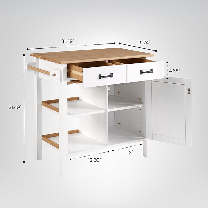 From the Tree Furniture Modern Kitchen Island Cabinet with Convenient Storage Drawers - Solid Pine Wood Coffee Bar Cart, 31" Storage & Organization Solution - Practical Kitchen Cabinet