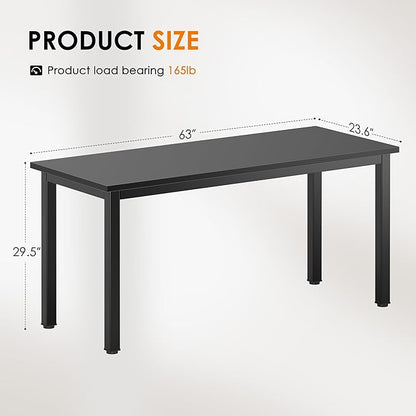 DlandHome Computer Desk, 63 Inch Home Office Desk, Gaming Writing Work from Home Study Desk with Thicken Frame & Large Legroom, Modern Simple Workstation Business Furniture for Home Office, Black