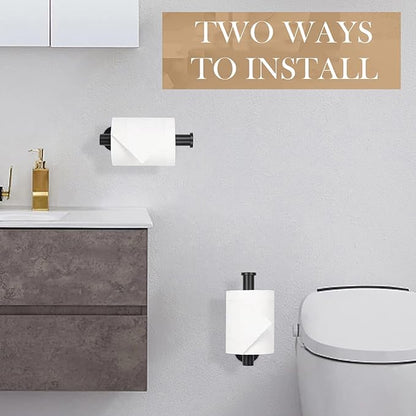 JOPOFI Toilet Paper Holder - Self Adhesive Toilet Paper Holder Wall Mount for Bathroom, Command Strip Stainless Steel Toilet Paper Roll Holder Stick On Wall, No Drilling - Matte Black（2 Pcs）
