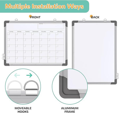 Small Monthly Calendar Dry Erase Whiteboard for Wall, 16" x 12" Magnetic Dry Erase Board, Hanging Double-Sided White Board, Portable Board for Drawing, Kitchen, Planning, Memo, Home, Office