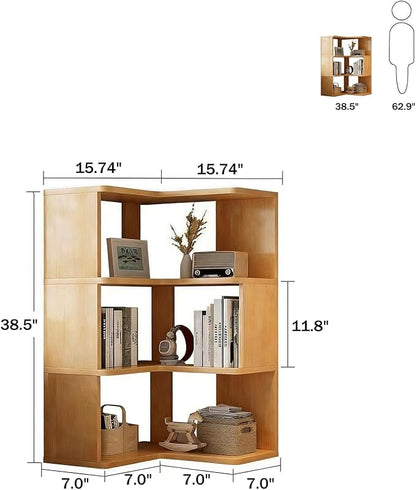 ALKSDNQ Corner Bookshelf, 3 Tier Corner Book Shelf Etagere Bookcase with Baffle, Freestanding L Shaped Display Shelf Stand for Home Office, Living Room, Bedroom, Brown