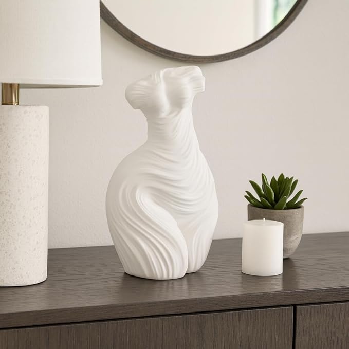 Decorative Home and Office Statue – Polyresin Ribbed Torso Sculpture for Living Room, Bathroom, or Coffee Table Decor – Timeless Shelf Ornament Blending Artistic Beauty and Modern Style – 11" White