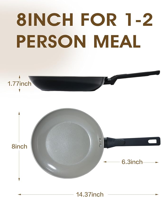 8 Inch Nonstick Frying Pan Skillet, Ceramic Frying Pan, Non Toxic Healthy Ceramic Coating, Suitable for All Stovetops, PTFE PFOA PFOS Free, Black