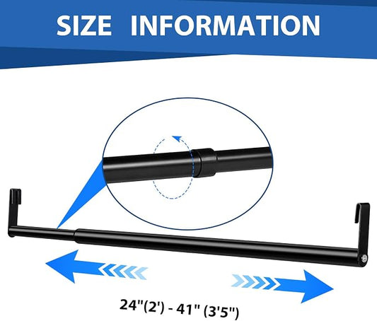 Threehoney Expandable Closet Rod for Wire Shelf Hanging Clothes Adjustable Heavy Duty Closet Hanging Rod Extender Heavy Duty Hanger Bar Metal Poles for Wardrobes Hanger, 1 Pack(24-41 Inch,Black)