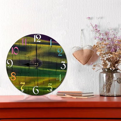 Grass Wall Clock 10 Inch Wooden Battery Operated Autumn Forest Maple Leaves Wall Clocks Decorative Indoor,Decorative for Kitchen Bathroom Bedroom