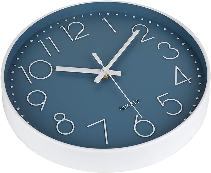 jomparis 12 Inch Silent Non-Ticking Battery Operated Quality Quartz Round Wall Clock Modern Decor Clock for Home Office Bedroom Bathroom(Cerulean Color)