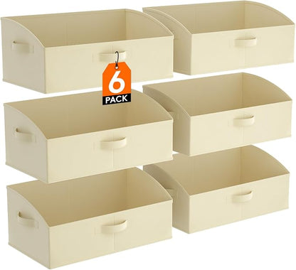 Lifewit Trapezoid Closet Storage Bins for Shelf, 6 Packs Non-woven Closet Organizer Baskets with Handles, Foldable Clothes Containers Boxes for Clothing, Book, Purse, 23L, Extra Large, Beige