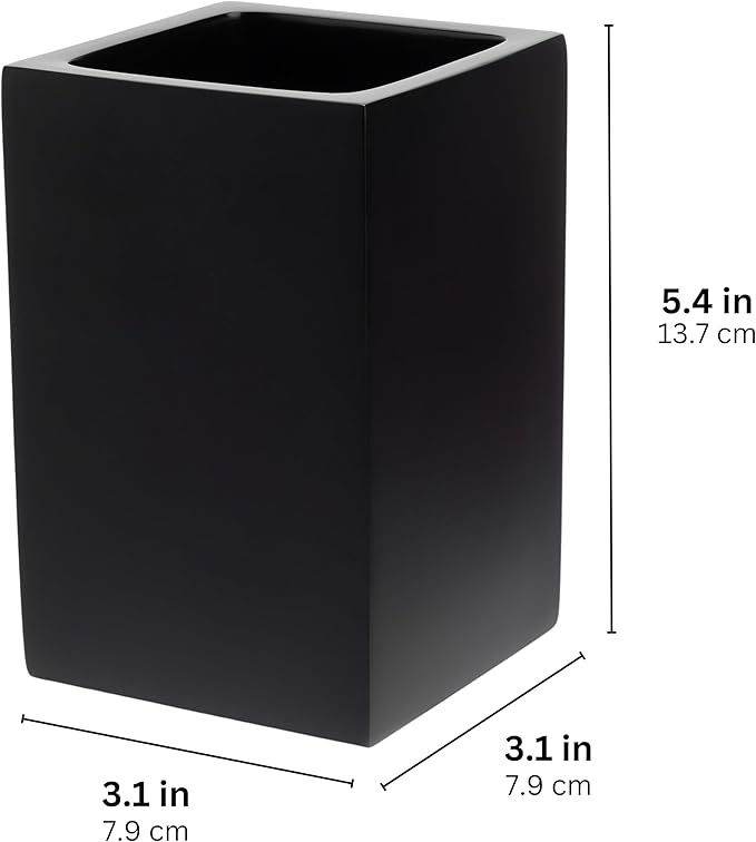 Yew Design Matte Black Toothbrush and Toothpaste Holder for Bathroom Vanity and Countertop, Square Organizer for Electric Toothbrushes, Floss, Razors, Cotton, and Mouthwash
