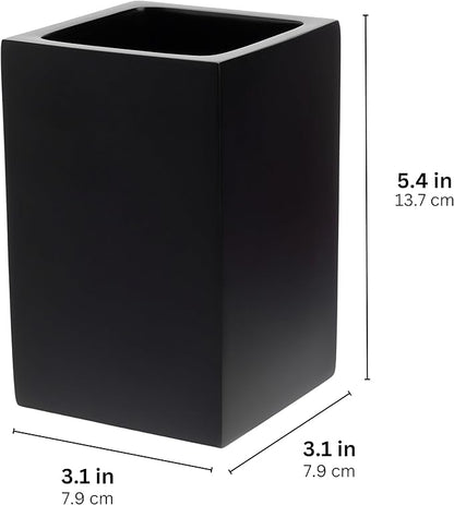 Yew Design Matte Black Toothbrush and Toothpaste Holder for Bathroom Vanity and Countertop, Square Organizer for Electric Toothbrushes, Floss, Razors, Cotton, and Mouthwash