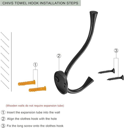Sailing 3 Pack Coat Hooks - Antique Black Coat Hooks Decorative Wall Hooks for Bathroom Living Room Bedroom Hanger for Robe Dressing Room Fitting Room