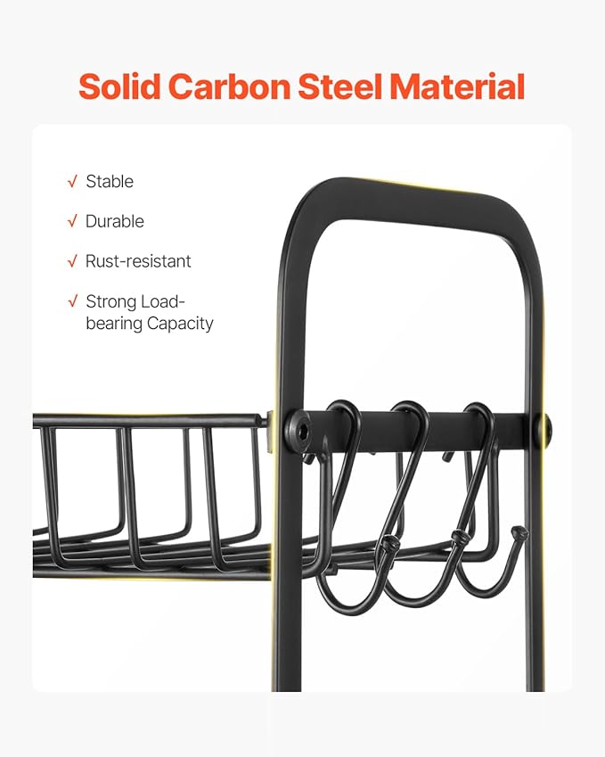 VEVOR 2 Tier Coffee Bar Organizer for Countertop, Multifunctional Mug Holder and Coffee Station, 12 Movable Hooks and 2 Shelves for Coffee Accessories Storage and Display, Home Office (Matte Black)